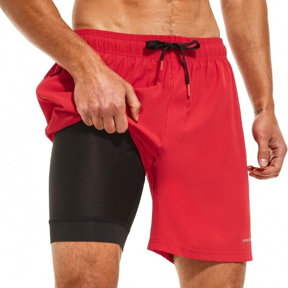 Mens Swimsuit Trunks 7" Quick-Dry Swim Shorts with Compression Liner and Zipper